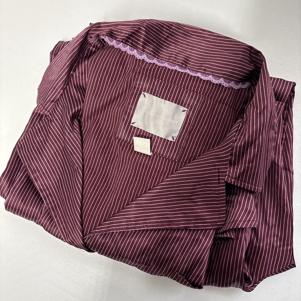 Victoria's Secret Burgundy Pinstripe Pajama Top with Lilac Lace Trim